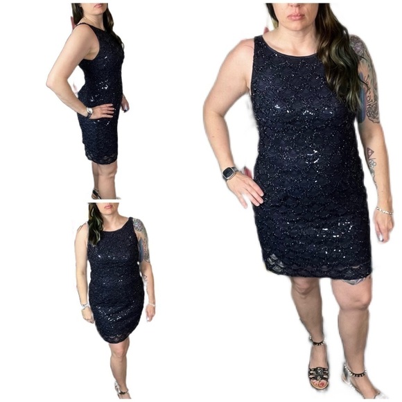 Studio 1 navy sleeveless all over sequin party dress. Occasion formal mini - Picture 2 of 13